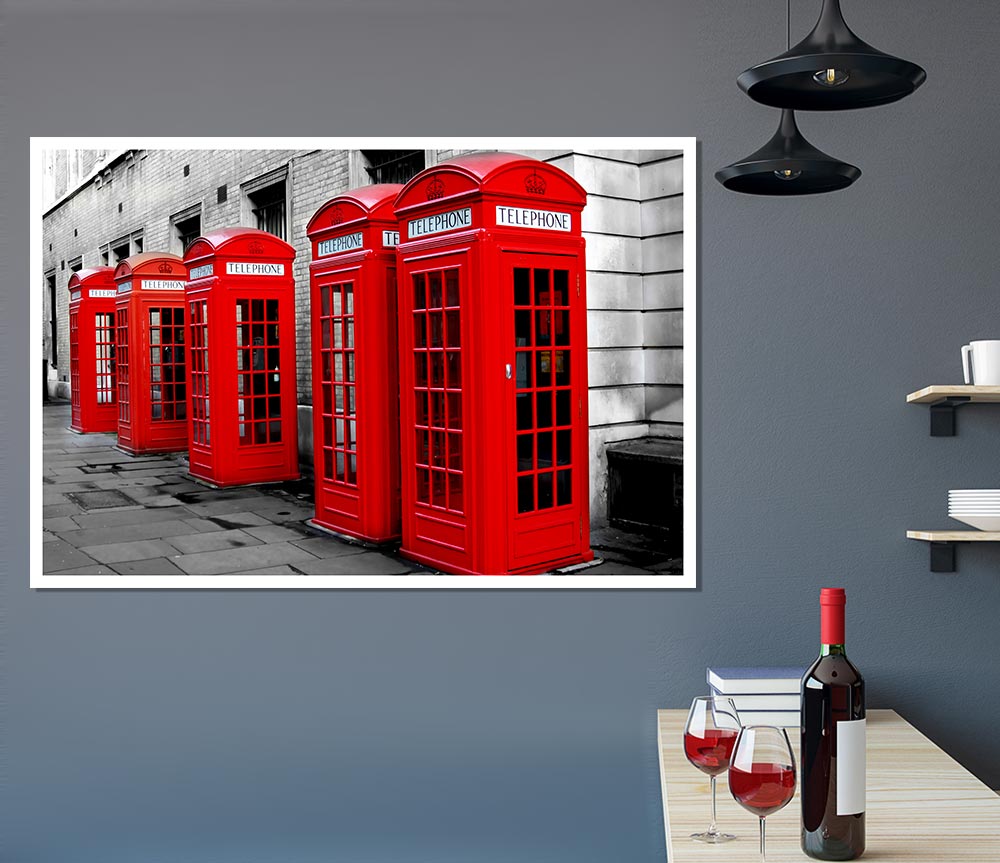 London Red Telephone Boxes Print Poster Wall Art