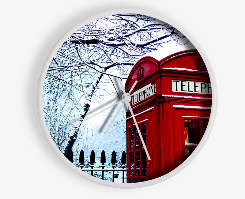 London Telephone Box In The Snow Clock - Wallart-Direct UK