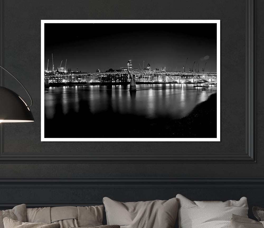 London Thames B N W Nights Print Poster Wall Art