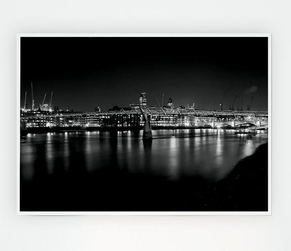 London Thames B N W Nights Print Poster Wall Art