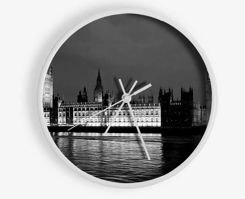 London Thames Houses Of Parliament B n W Night Clock - Wallart-Direct UK