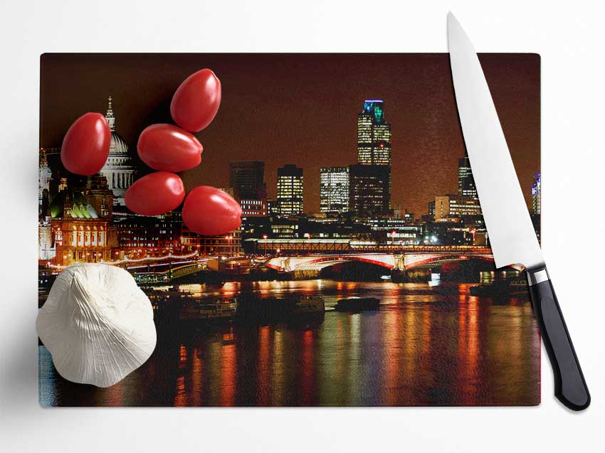 London Thames Night Lights Glass Chopping Board