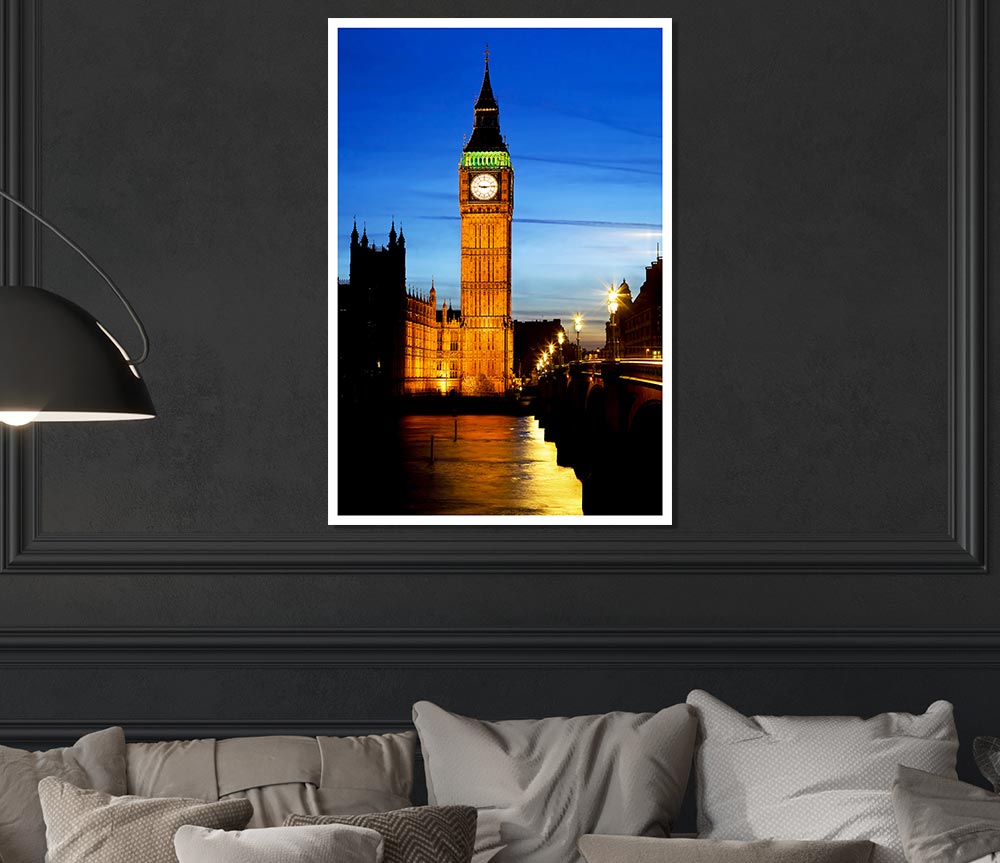 London Thames Reflection Of Big Ben Print Poster Wall Art