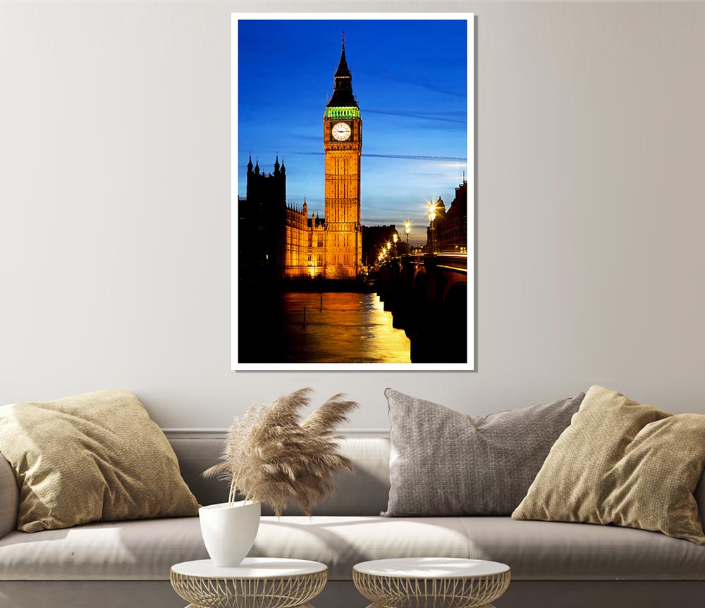 London Thames Reflection Of Big Ben Print Poster Wall Art