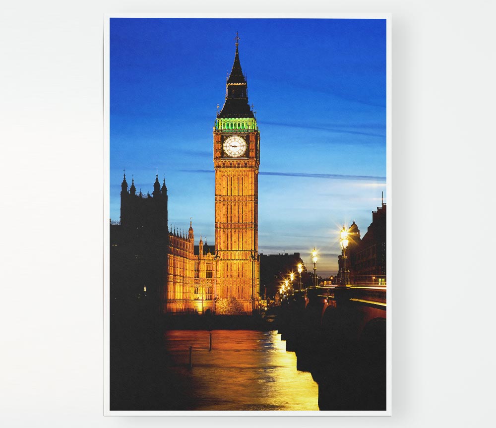 London Thames Reflection Of Big Ben Print Poster Wall Art