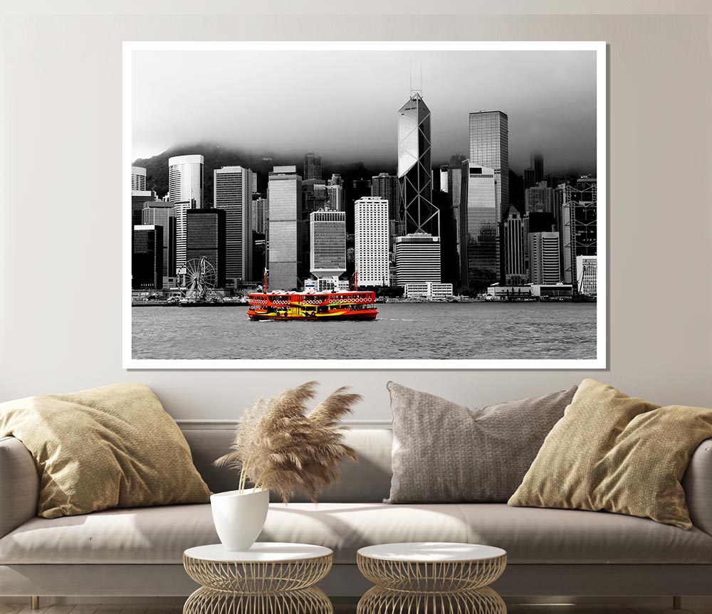 Hong Kong River Boat Print Poster Wall Art