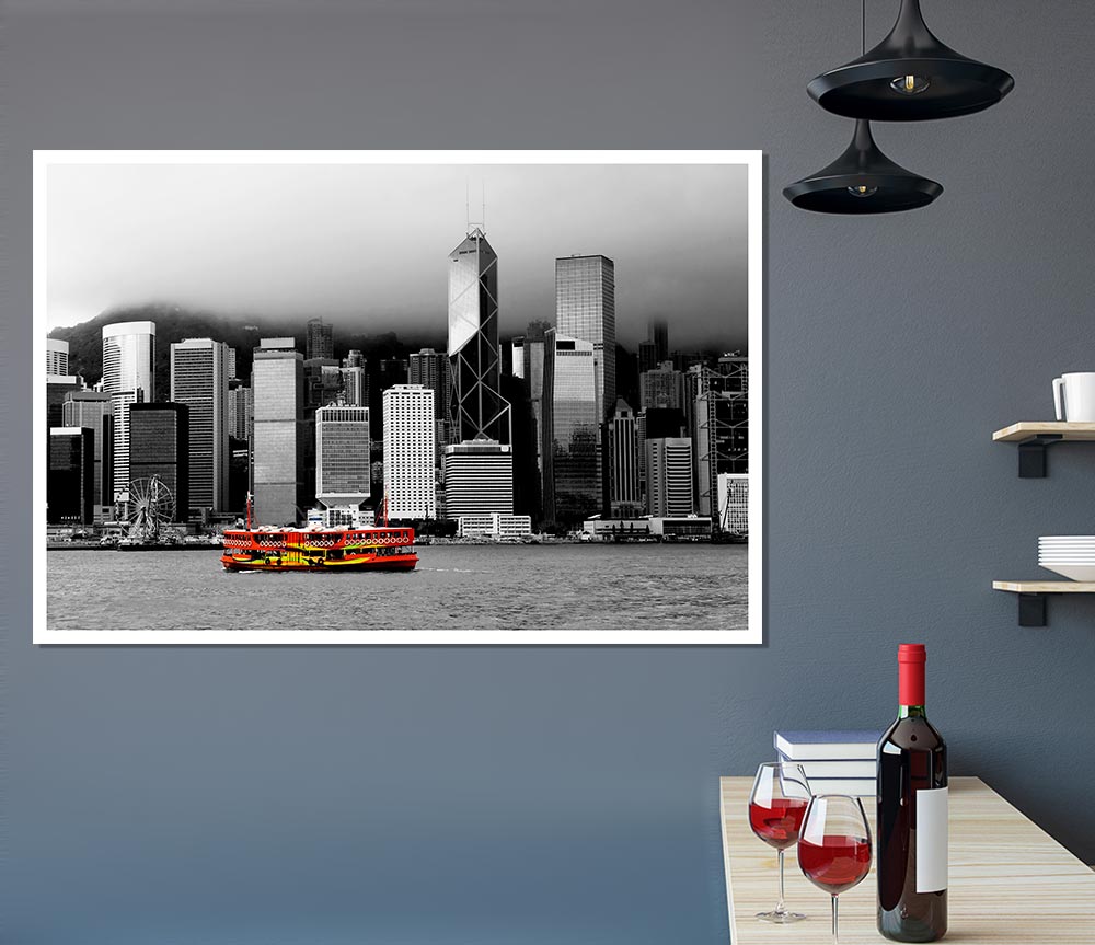 Hong Kong River Boat Print Poster Wall Art