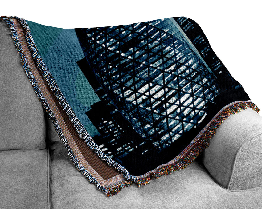 London The Gherkin Blue Cast Woven Blanket