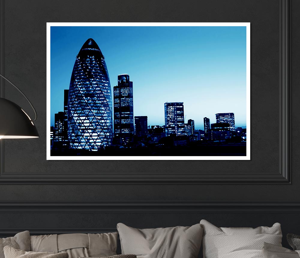 London The Gherkin Blue Cast Print Poster Wall Art