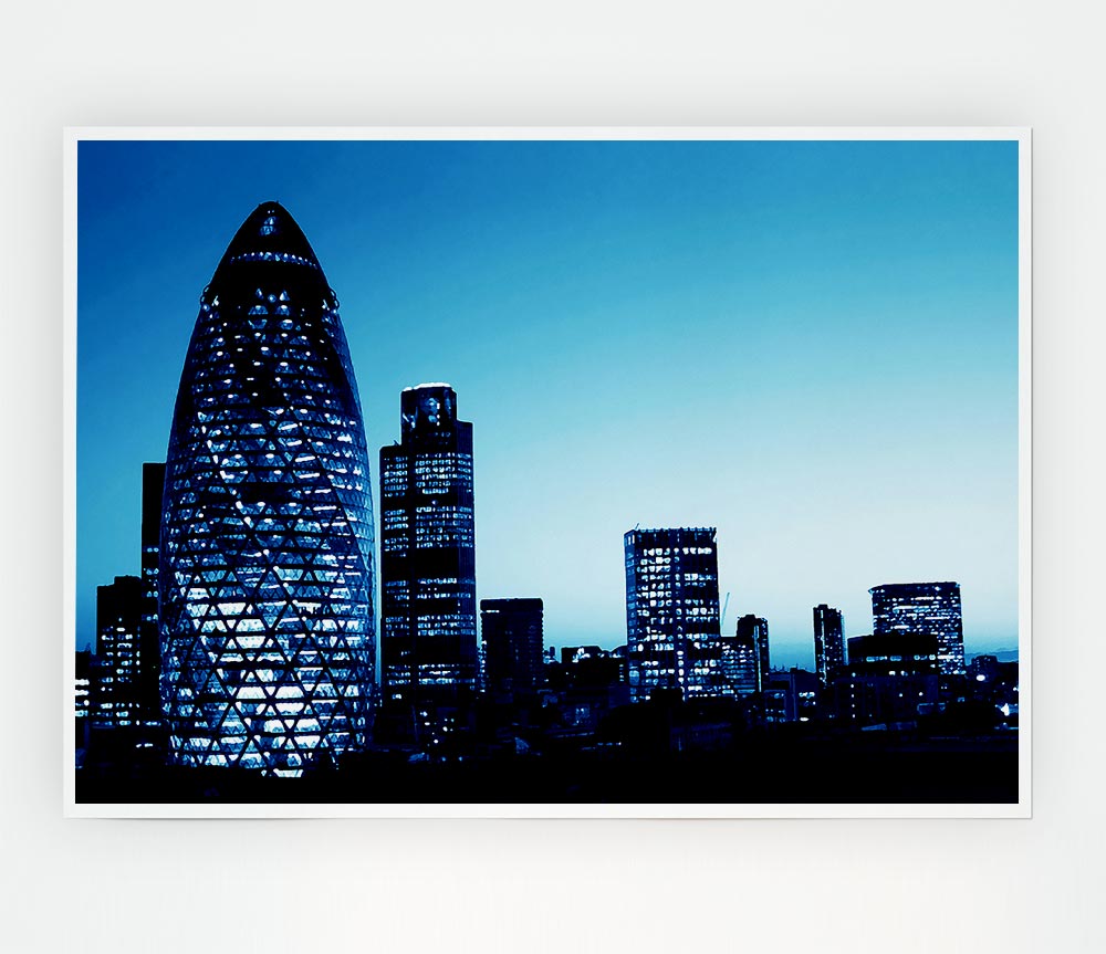 London The Gherkin Blue Cast Print Poster Wall Art