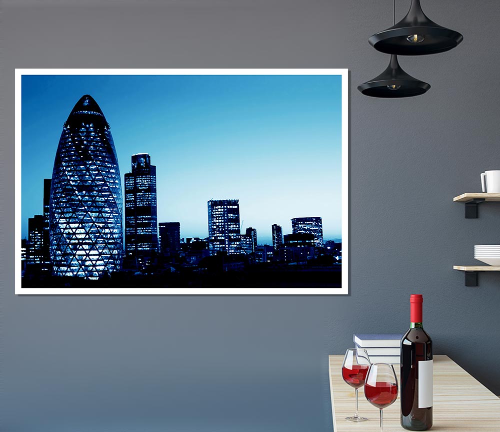 London The Gherkin Blue Cast Print Poster Wall Art