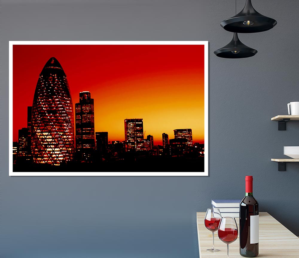 London The Gherkin Orange City Print Poster Wall Art