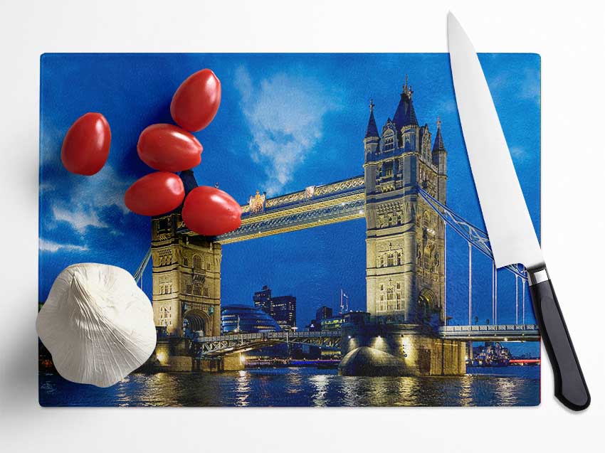 London Tower Bridge Blue Night Skys Glass Chopping Board