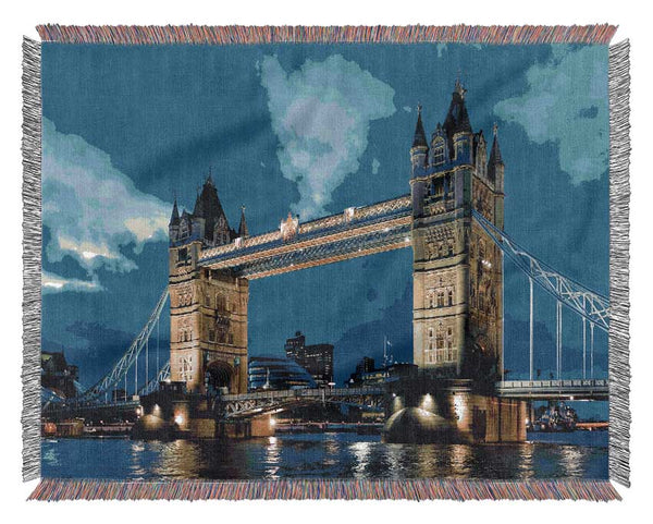 London Tower Bridge Blue Night Skys Woven Blanket