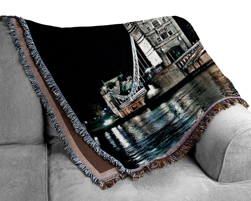 London Tower Bridge Night Lights Woven Blanket