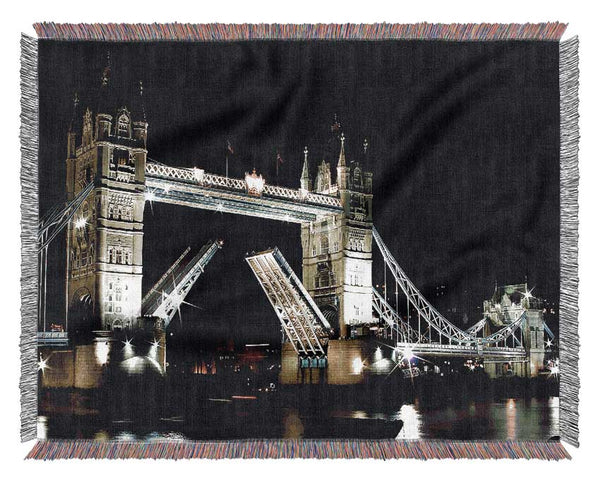 London Tower Bridge Night Opening Woven Blanket