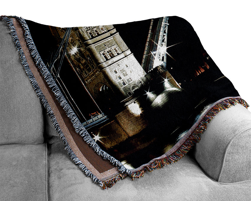 London Tower Bridge Night Opening Woven Blanket