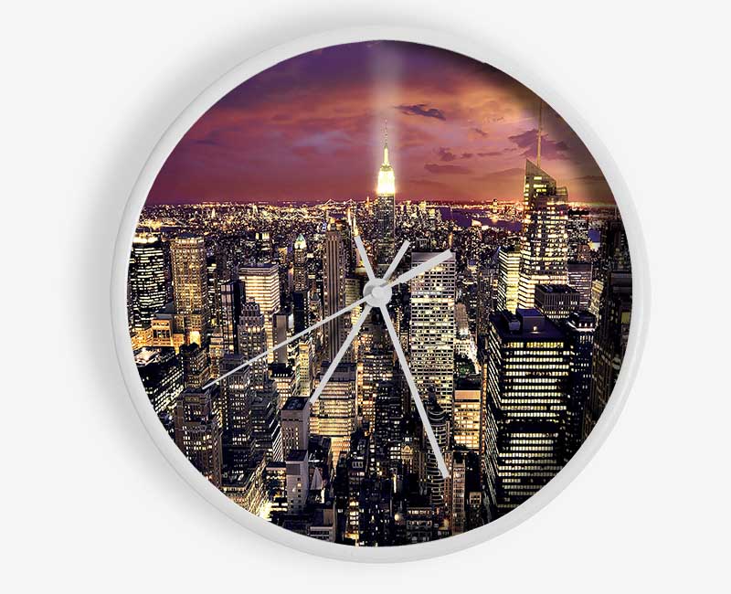 Manhattan Aerial View At Night Clock - Wallart-Direct UK