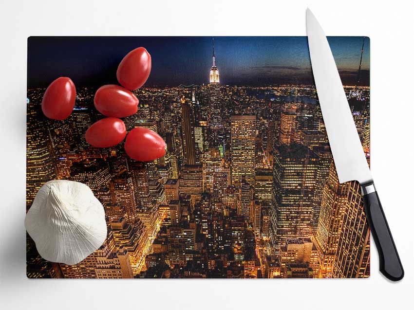 Manhattan Night Life Glow Glass Chopping Board