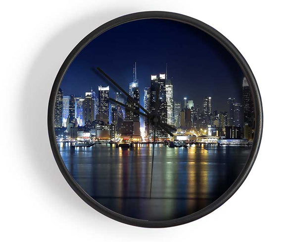 Manhattan Panorama At Night Clock - Wallart-Direct UK