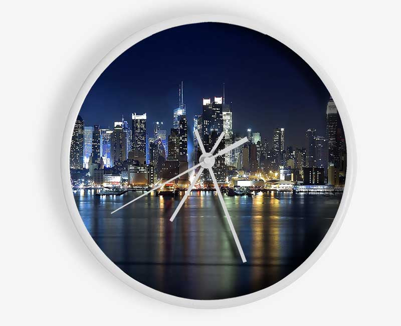 Manhattan Panorama At Night Clock - Wallart-Direct UK