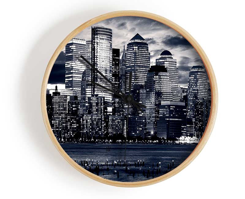 Manhattan Panorama In Blue Clock - Wallart-Direct UK