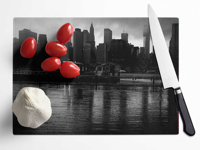 Hudson River New York B n W Glass Chopping Board