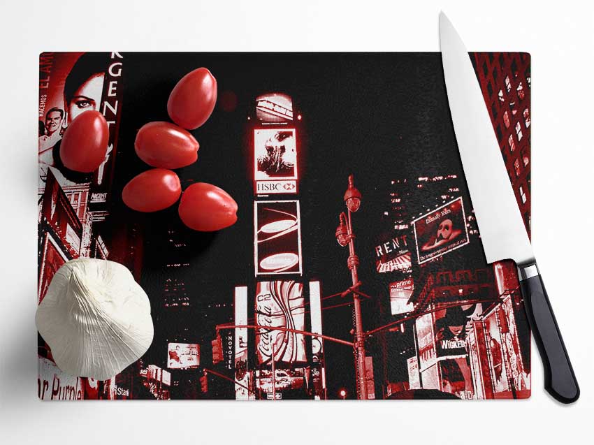 New York 5Th Avenue Red Glass Chopping Board