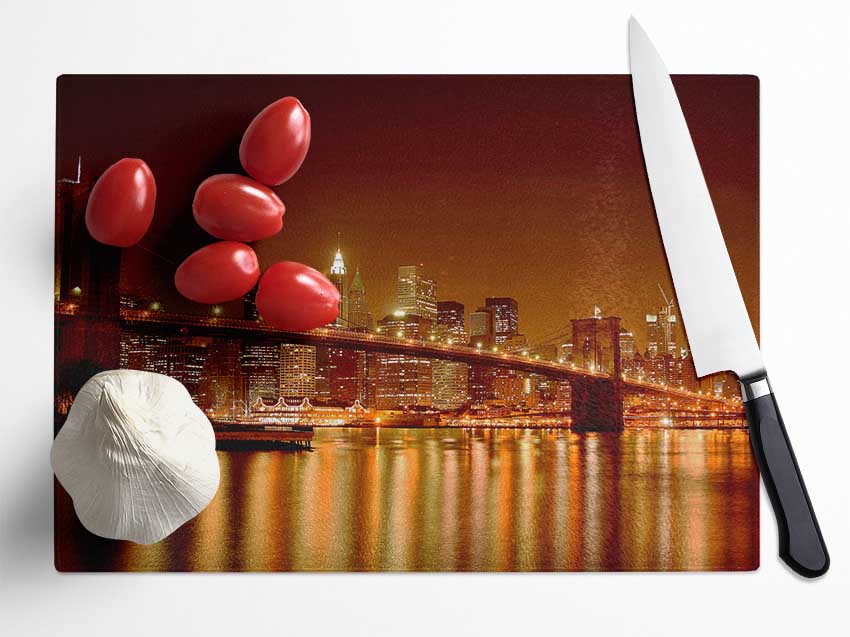 New York Bridge Glow Glass Chopping Board