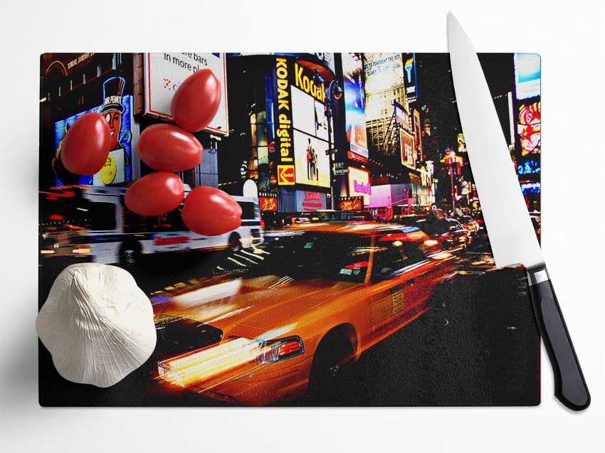 New York Broadway Cabs Glass Chopping Board