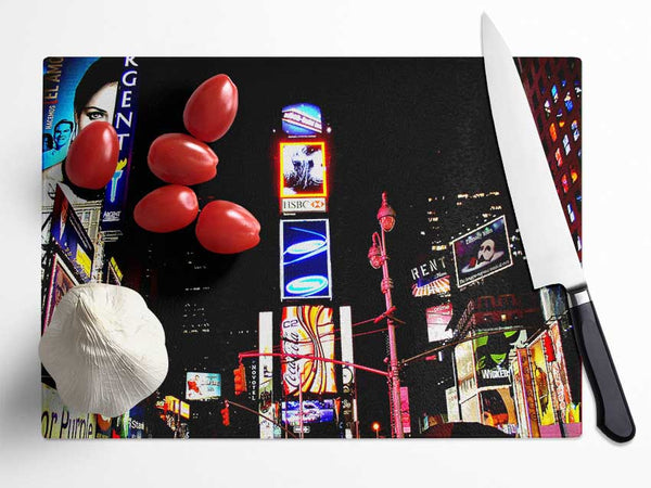 New York Broadway Night Lights Glass Chopping Board