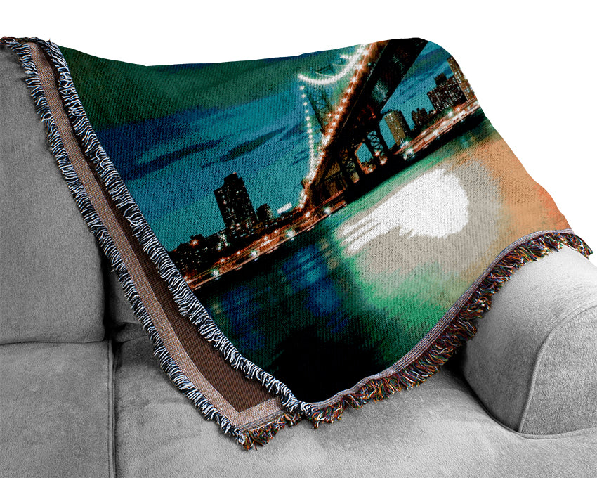 New York Brooklyn Bridge From Below Woven Blanket