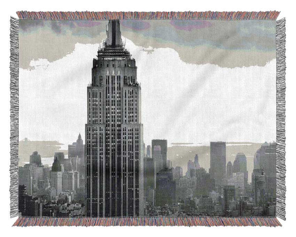 New York City Empire State B n W Skies Woven Blanket