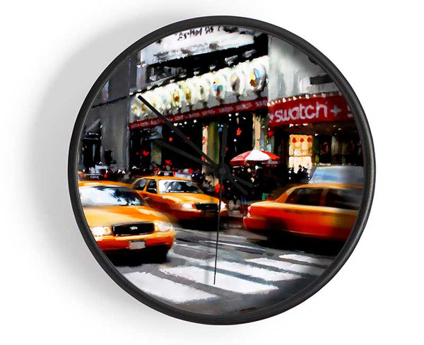 New York City 5Th Avenue Yellow Cabs Clock - Wallart-Direct UK