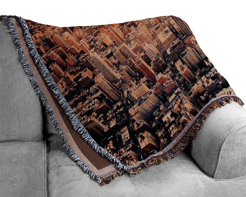 New York City Aerial View Retro Woven Blanket