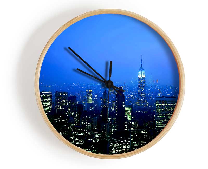 New York City Blue Mist At Night Clock - Wallart-Direct UK