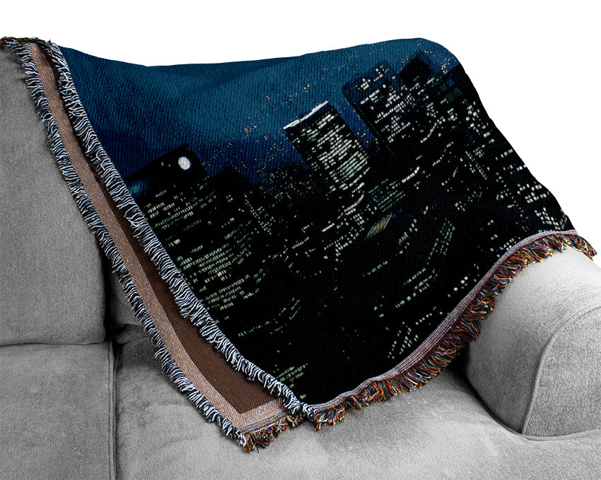 New York City Blue Mist At Night Woven Blanket