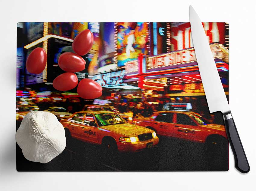 New York City Broadway Cabs Glass Chopping Board