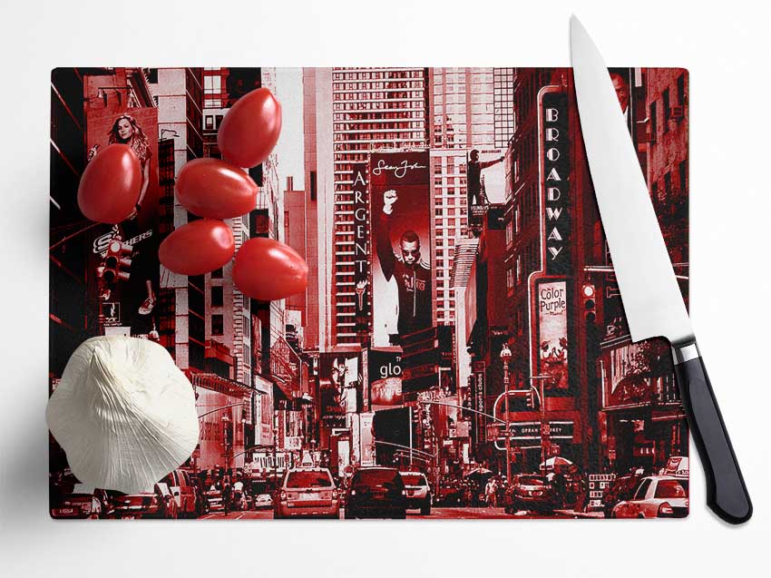 New York City Broadway Red Glass Chopping Board