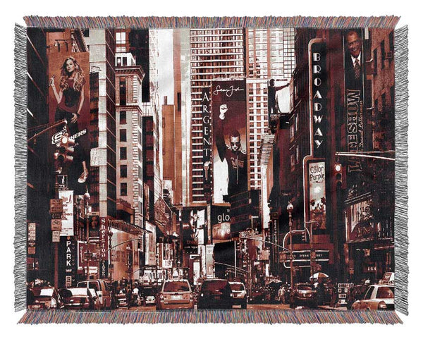 New York City Broadway Red Woven Blanket