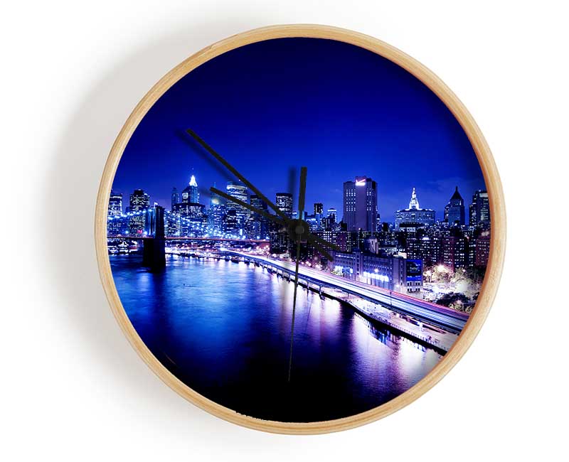 New York City Brooklyn Bridge Ariel Night View Clock - Wallart-Direct UK