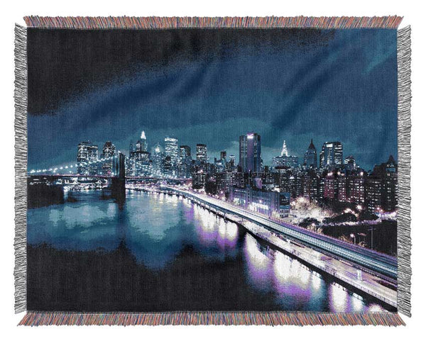 New York City Brooklyn Bridge Ariel Night View Woven Blanket