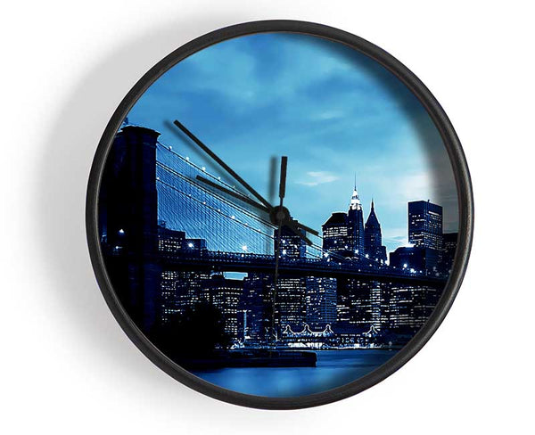 New York City Brooklyn Bridge Blue Clock - Wallart-Direct UK