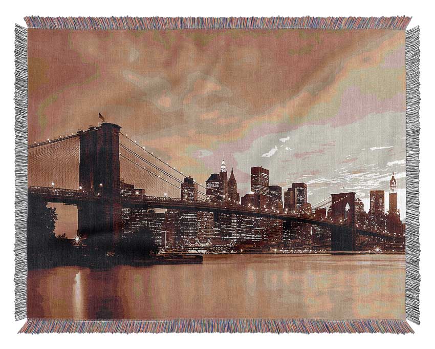 New York City Brooklyn Bridge Brown Cast Woven Blanket