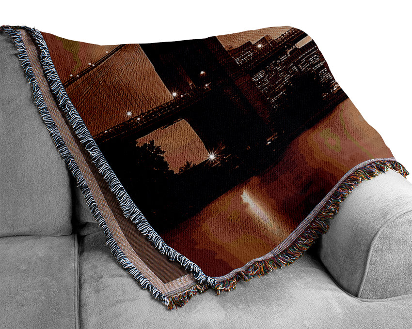 New York City Brooklyn Bridge Brown Cast Woven Blanket