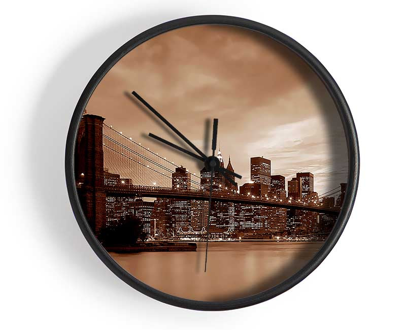 New York City Brooklyn Bridge Brown Cast Clock - Wallart-Direct UK