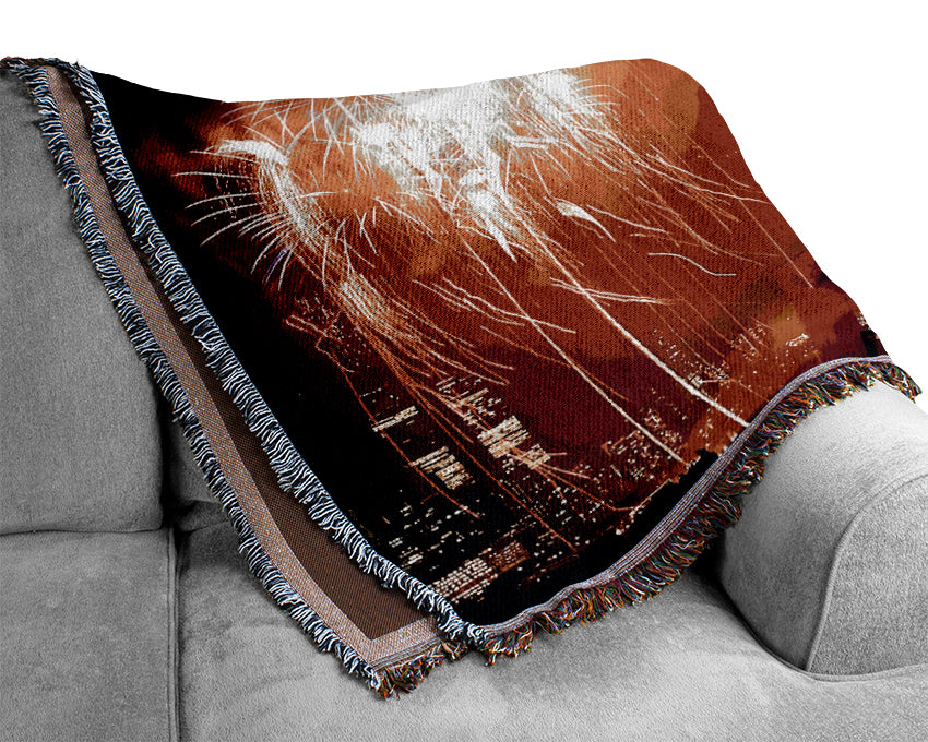 New York City Brooklyn Bridge Fireworks Red Woven Blanket