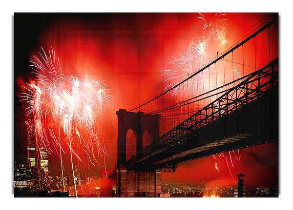 New York City Brooklyn Bridge Feuerwerk Rot