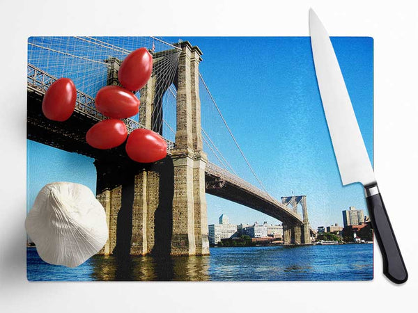 New York City Brooklyn Bridge By Day Glass Chopping Board