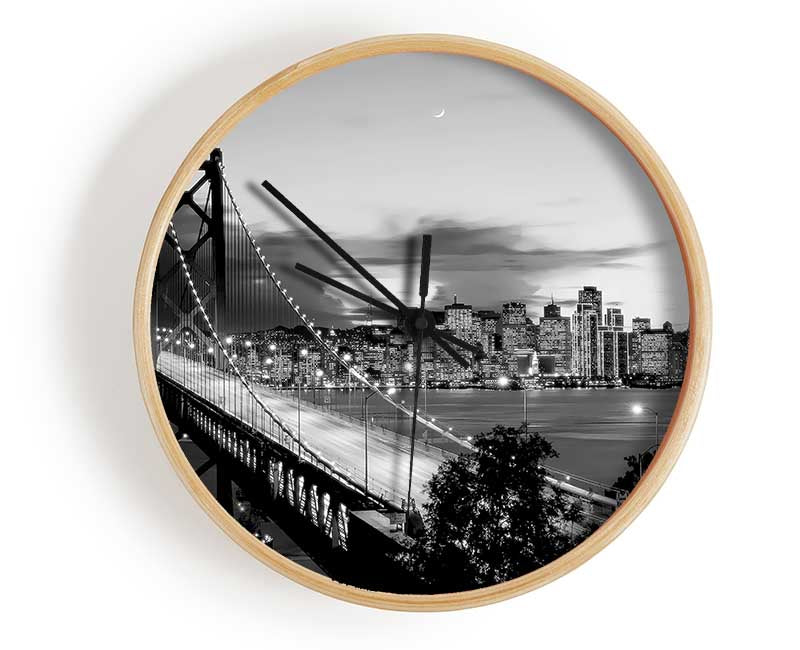 New York City From Brooklyn Bridge B n W Clock - Wallart-Direct UK